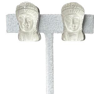 Rare Rebecca Collins Sterling Silver, Carved Quartz Earrings